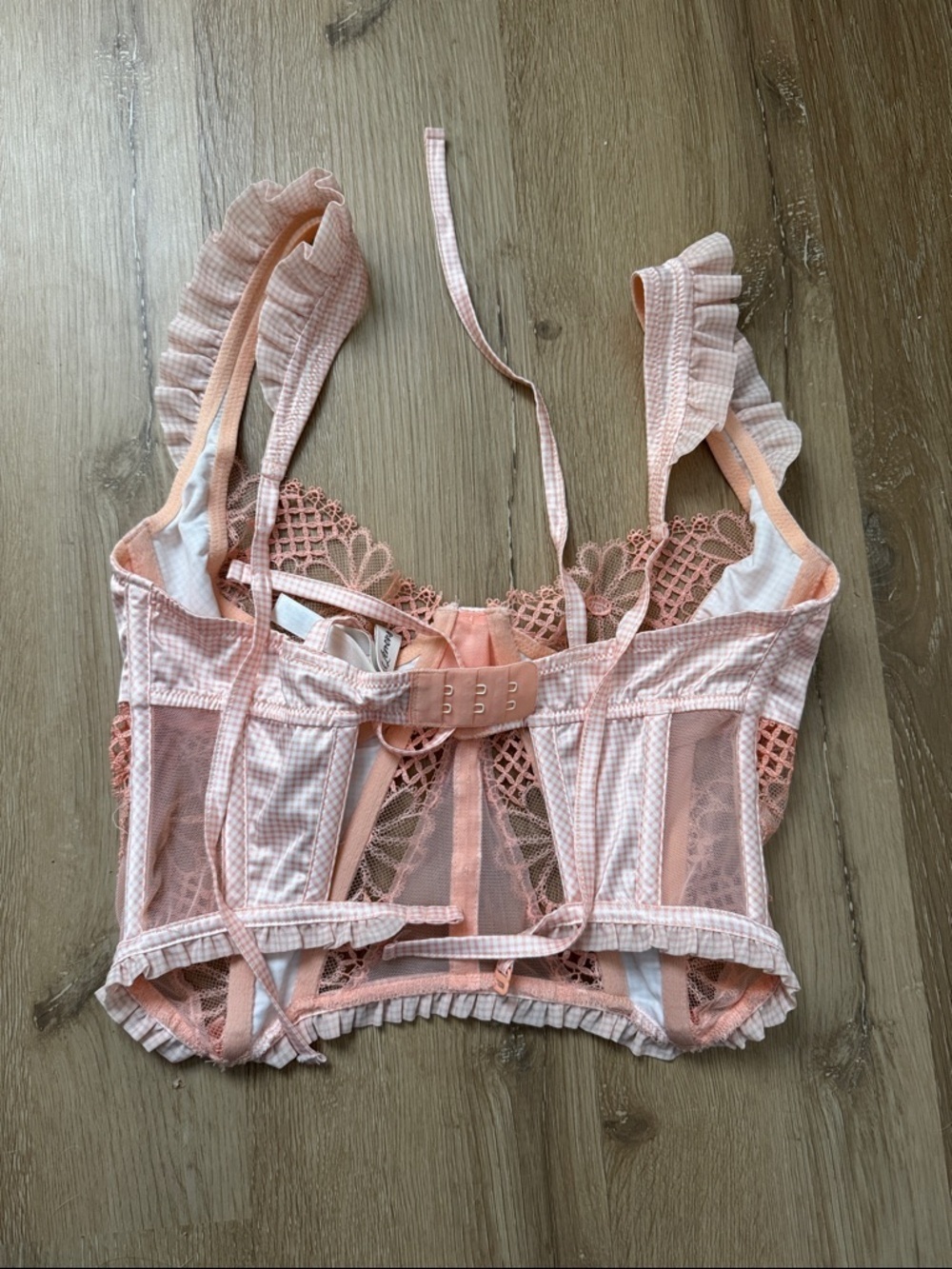 For Love & Lemons Light Pink & White Gingham Zoe Bustier Top - Picture 3 of 6